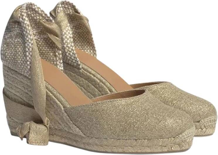 Castañer Beige Espadrille Sandalen met Raffia Sleehak Beige Dames