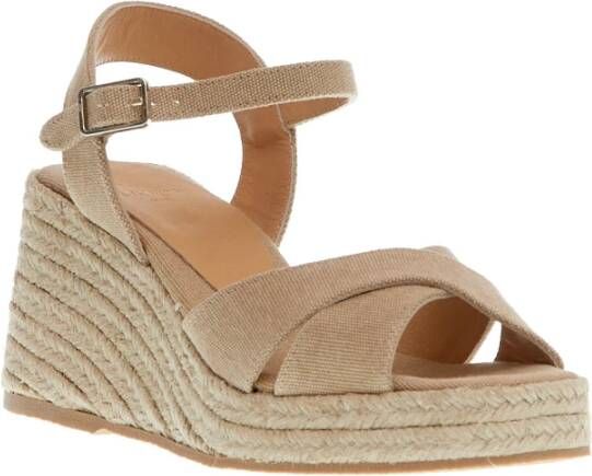 Castañer Beige Kruis Stof Wig Espadrille Beige Dames