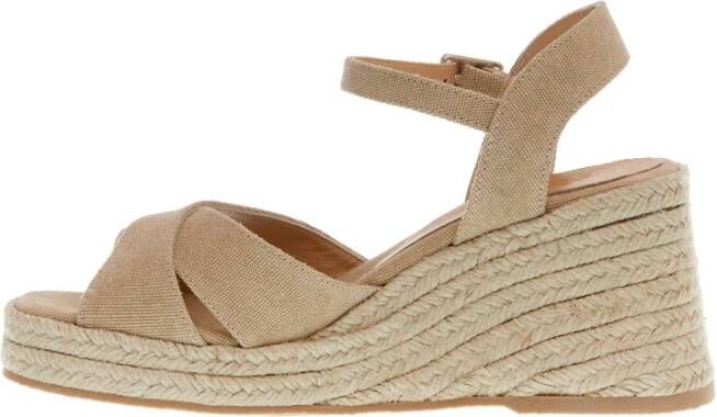 Castañer Beige Kruis Stof Wig Espadrille Beige Dames