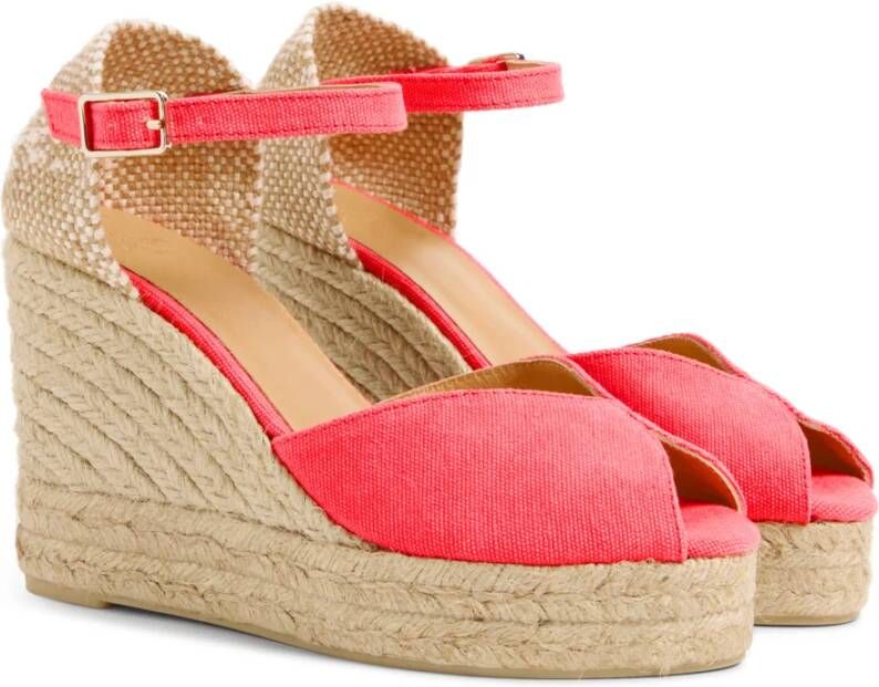 Castañer Bianca gewassen katoenen espadrilles met striksluiting en 11 cm hak. Red Dames