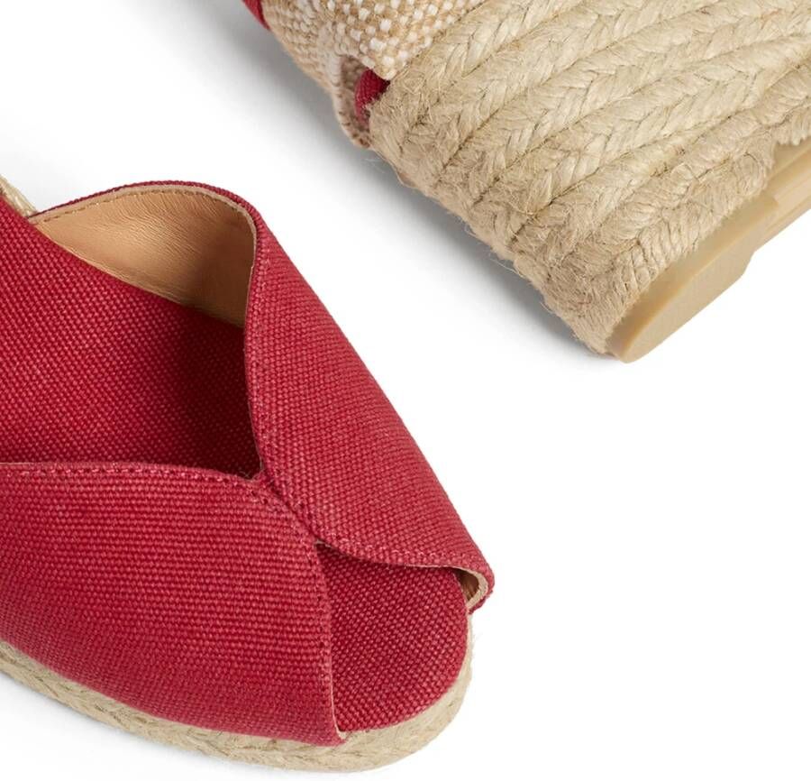 Castañer Bilina gewassen-katoenen espadrilles met striksluiting en 11 cm sleehak. Red Dames