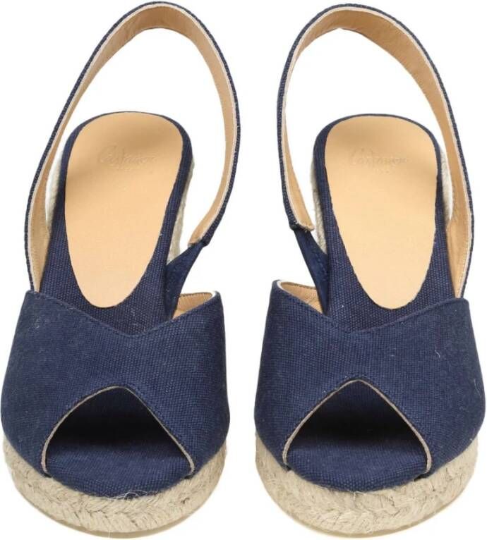 Castañer Blauwe Jeans Espadrilles met Jute Sleehak Blue Dames