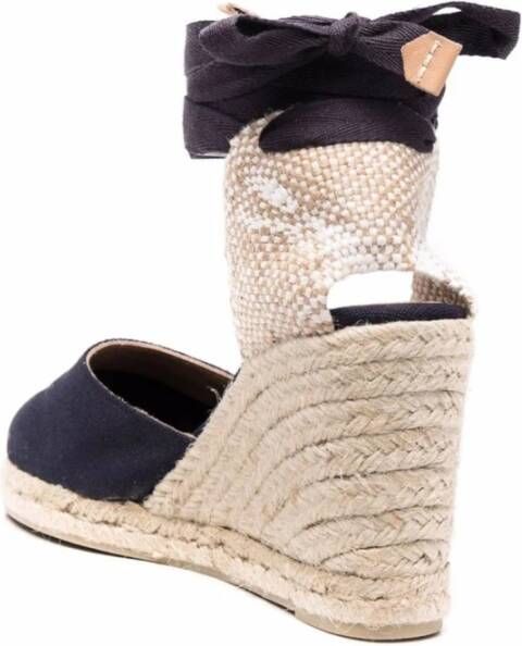 Castañer Blauwe Wedge Espadrilles met Logo Hak Blue Dames