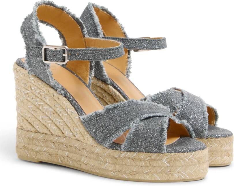 Castañer Bromelia metallic-linnen espadrilles met enkelbandje met zij metalen gesp en 11 cm sleehak. Gray Dames