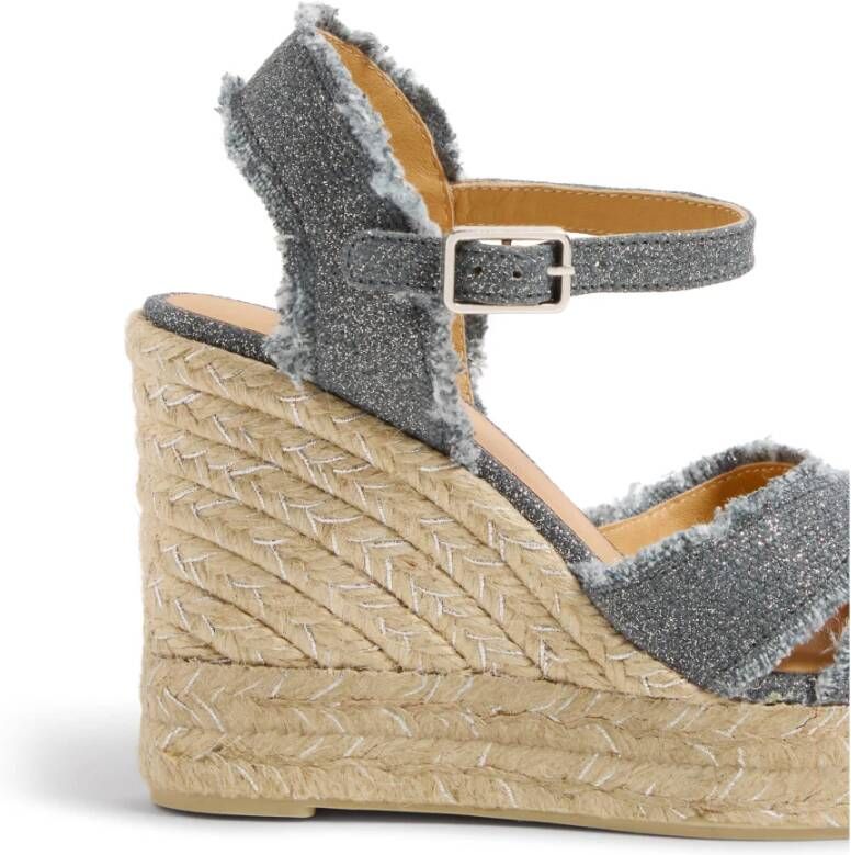 Castañer Bromelia metallic-linnen espadrilles met enkelbandje met zij metalen gesp en 11 cm sleehak. Gray Dames