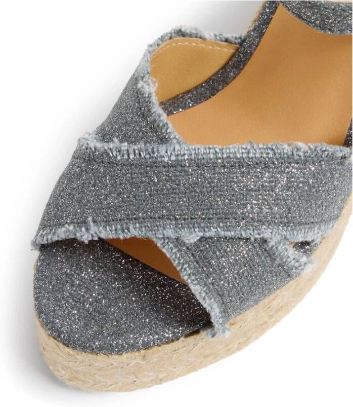 Castañer Bromelia metallic-linnen espadrilles met enkelbandje met zij metalen gesp en 11 cm sleehak. Gray Dames