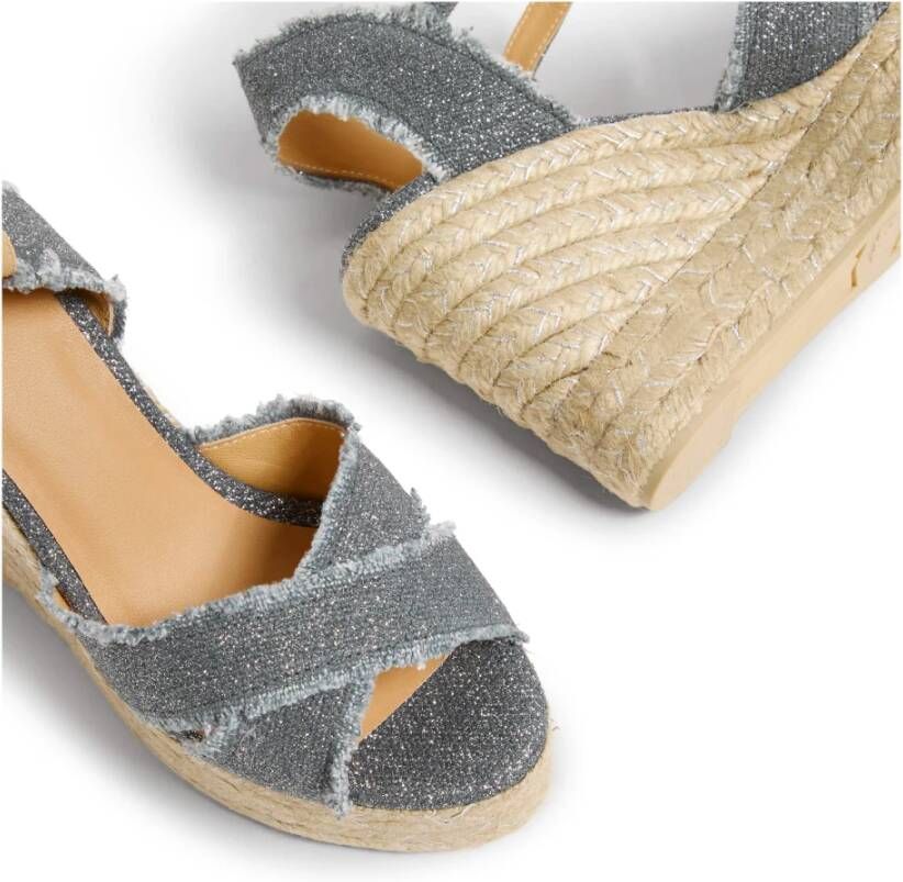 Castañer Bromelia metallic-linnen espadrilles met enkelbandje met zij metalen gesp en 11 cm sleehak. Gray Dames