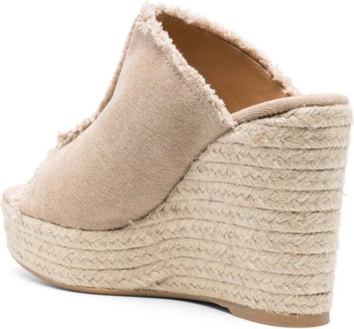 Castañer Canvas Sandalen met Raffia Sleehak Beige Dames