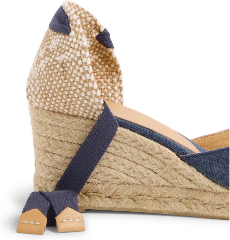 Castañer Carina gewassen katoenen espadrilles met striksluiting en 7 cm sleehak. Blue Dames