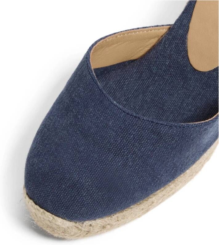 Castañer Carina gewassen katoenen espadrilles met striksluiting en 7 cm sleehak. Blue Dames