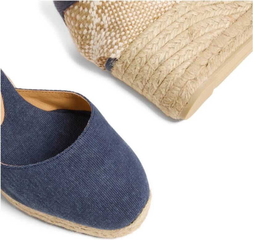 Castañer Carina gewassen katoenen espadrilles met striksluiting en 7 cm sleehak. Blue Dames