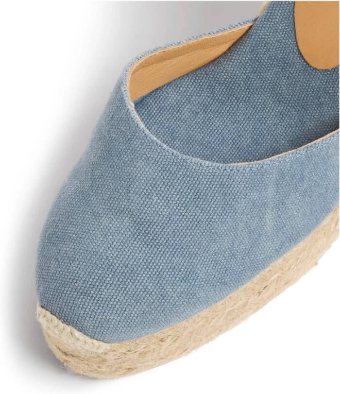 Castañer Carol gewassen katoenen espadrilles met enkelbandje met zij metalen gesp en 11 cm sleehak. Blue Dames