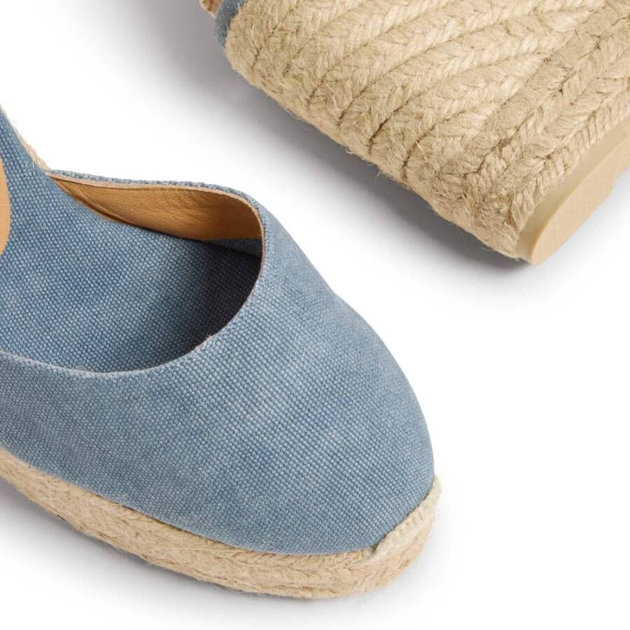 Castañer Carol gewassen katoenen espadrilles met enkelbandje met zij metalen gesp en 11 cm sleehak. Blue Dames