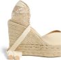 Castañer Chiara biologisch katoenen espadrilles met striksluiting en 11 cm sleehak met dubbele platform. Beige Dames - Thumbnail 3