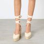 Castañer Chiara biologisch katoenen espadrilles met striksluiting en 11 cm sleehak met dubbele platform. Beige Dames - Thumbnail 13