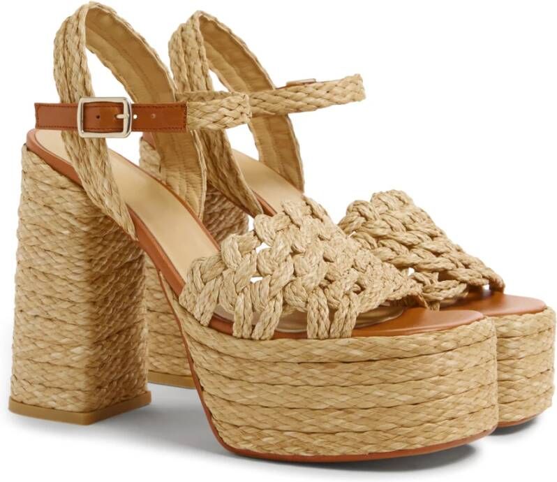 Castañer Faye raffia sandalen met enkelband met zij metalen gesp en 13 cm hak. Beige Dames