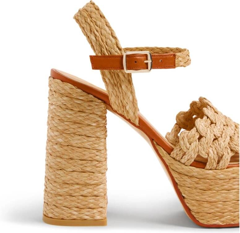 Castañer Faye raffia sandalen met enkelband met zij metalen gesp en 13 cm hak. Beige Dames