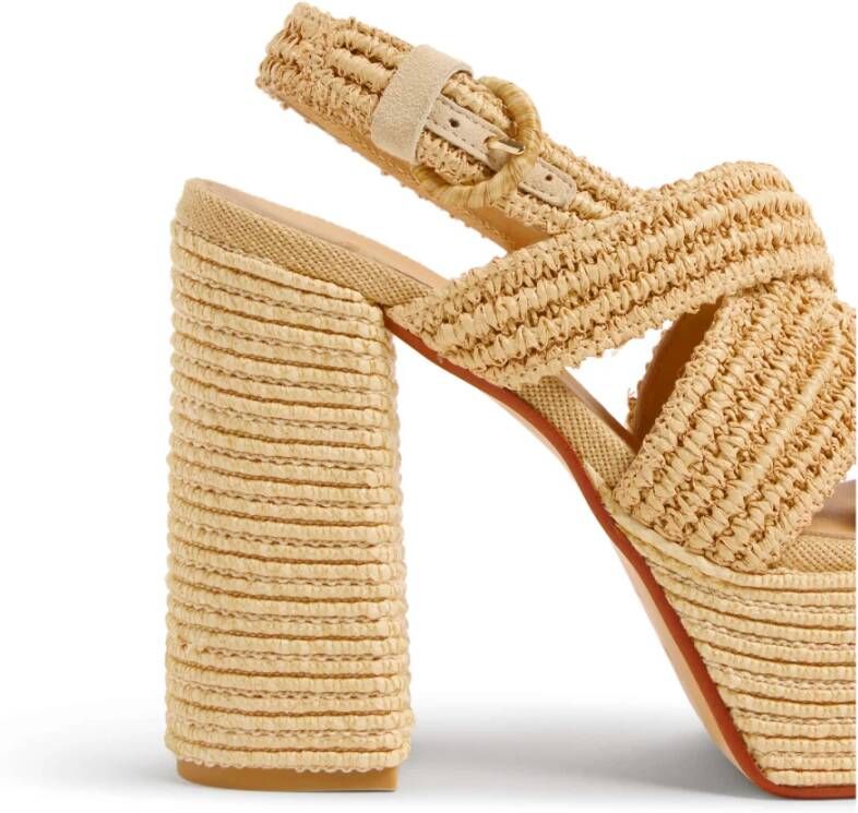 Castañer Fulvia raffia sandalen met enkelband met zij metalen gesp en 13 cm hak. Beige Dames