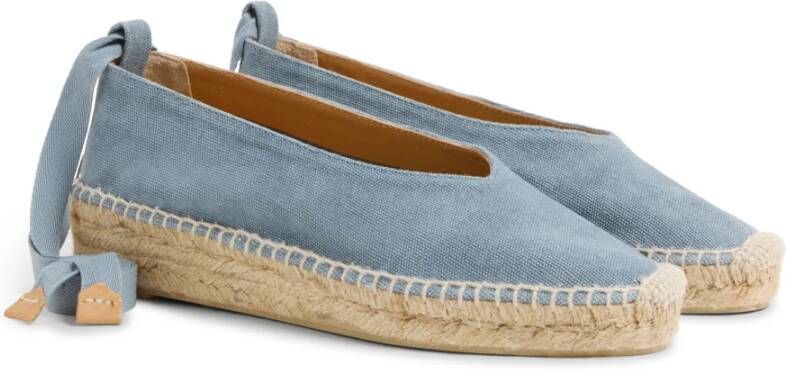 Castañer Gea gewassen katoenen espadrilles met striksluiting en 2 cm hak. Blue Dames