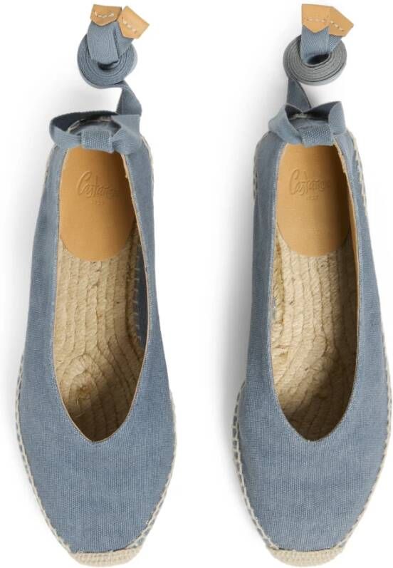 Castañer Gea gewassen katoenen espadrilles met striksluiting en 2 cm hak. Blue Dames