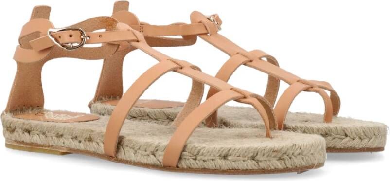 Castañer Gestreepte Leren Sandalen Natuurlijk Ss24 Beige Dames