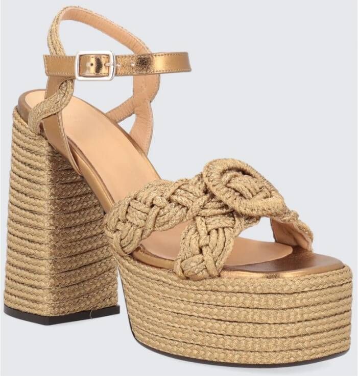 Castañer Gouden Raffia Sleehak Sandaal Beige Dames