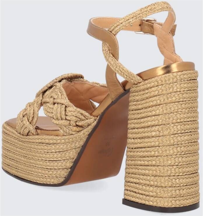 Castañer Gouden Raffia Sleehak Sandaal Beige Dames