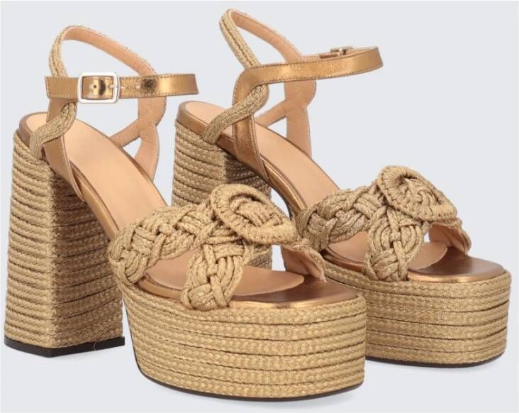 Castañer Gouden Raffia Sleehak Sandaal Beige Dames