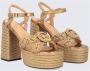 Castañer Gouden Raffia Sleehak Sandaal Beige Dames - Thumbnail 4