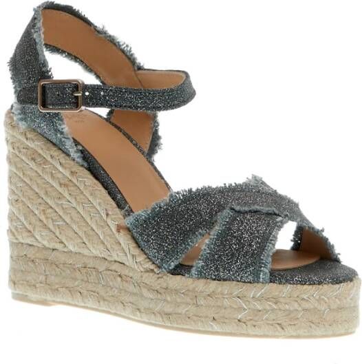 Castañer Grijze Sleehak Espadrilles Kruis Stof Lurex Gray Dames