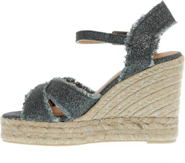 Castañer Grijze Sleehak Espadrilles Kruis Stof Lurex Gray Dames