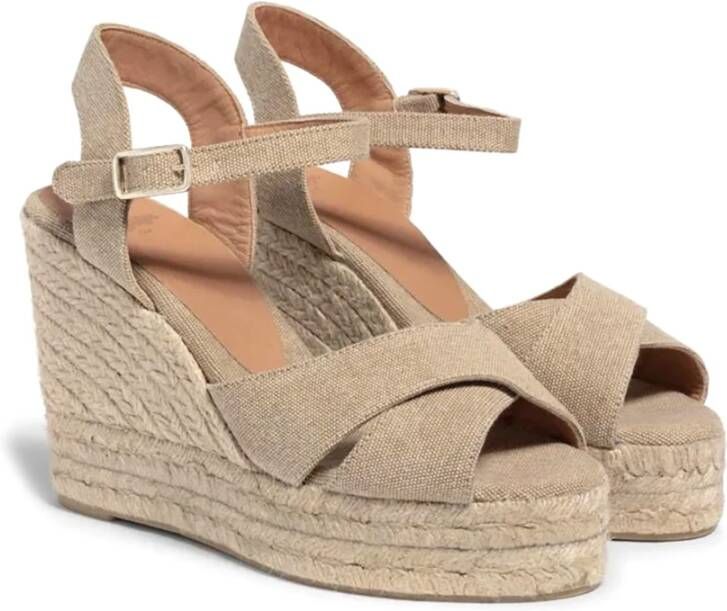 Castañer Hoge Espadrille Sandalen Ivoor Katoen Beige Dames