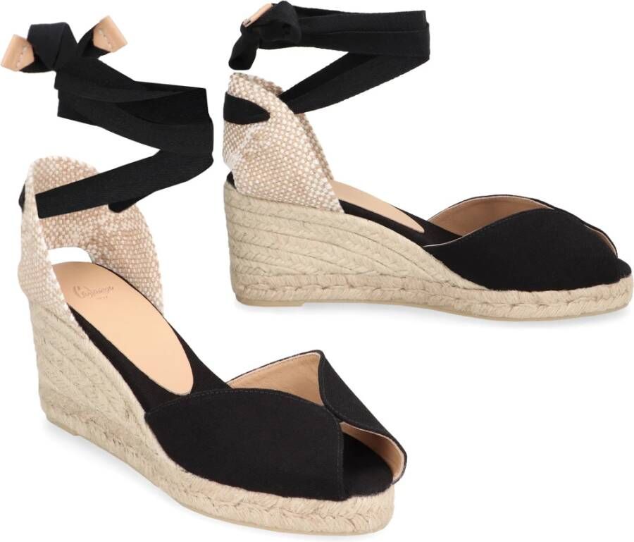 Castañer Jute wedge espadrilles met strikband Black Dames