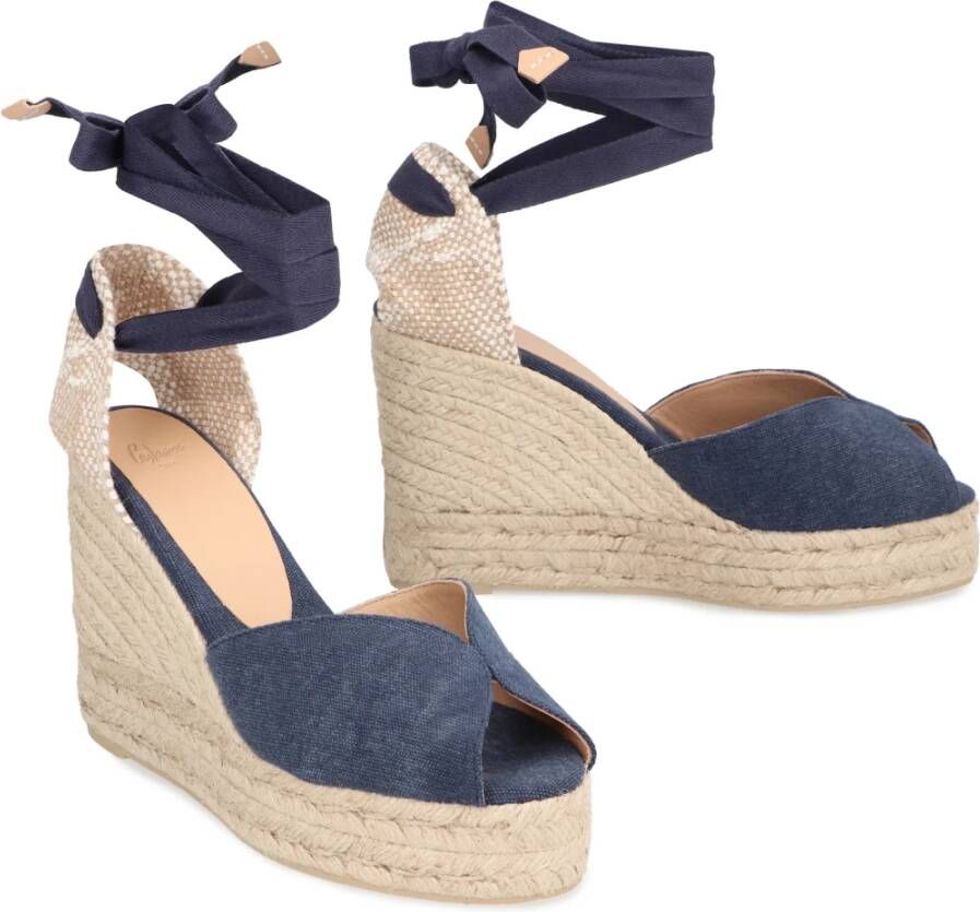 Castañer Jute Wedge Espadrilles met Strikkelband Enkelband Blue Dames