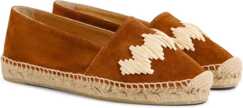 Castañer Karen espadrille flats gemaakt in Spanje met splitleer en raffia hebben een gesloten neus. Brown Dames