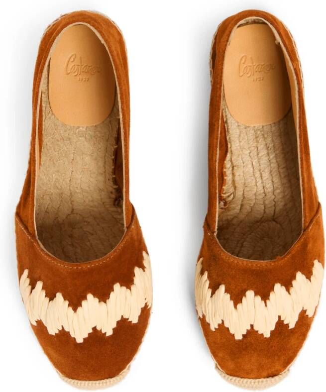 Castañer Karen espadrille flats gemaakt in Spanje met splitleer en raffia hebben een gesloten neus. Brown Dames