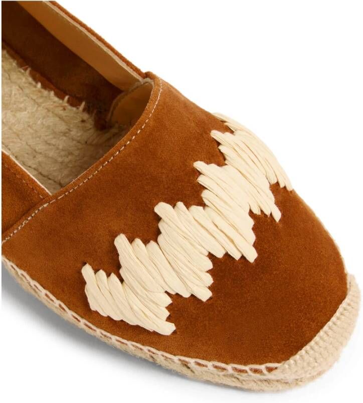 Castañer Karen espadrille flats gemaakt in Spanje met splitleer en raffia hebben een gesloten neus. Brown Dames