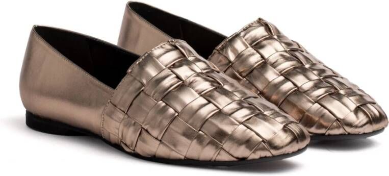 Castañer Metallic leren handgeweven instap slippers Yellow Dames