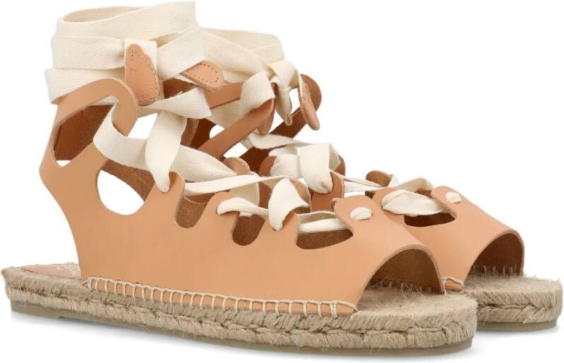 Castañer Natuurlijk Leren Sandalen Open Teen Lint Beige Dames