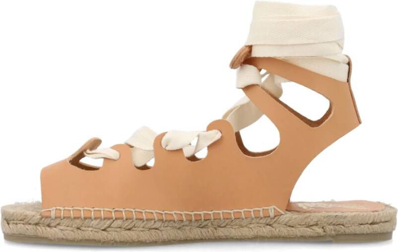 Castañer Natuurlijk Leren Sandalen Open Teen Lint Beige Dames