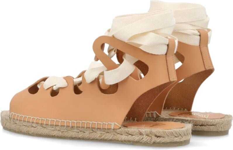 Castañer Natuurlijk Leren Sandalen Open Teen Lint Beige Dames