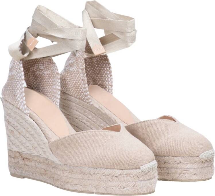 Castañer Natuurlijke Espadrille Sleehak met Geweven Details Beige Dames