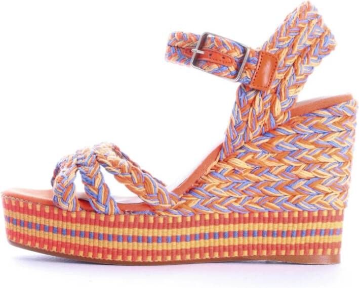 Castañer Oranje Canvas Sleehak Espadrilles Orange Dames