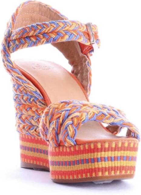 Castañer Oranje Canvas Sleehak Espadrilles Orange Dames