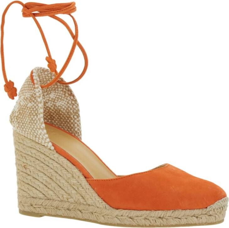 Castañer Oranje Sleehak Espadrilles Canvas Suède Vrouwen Orange Dames