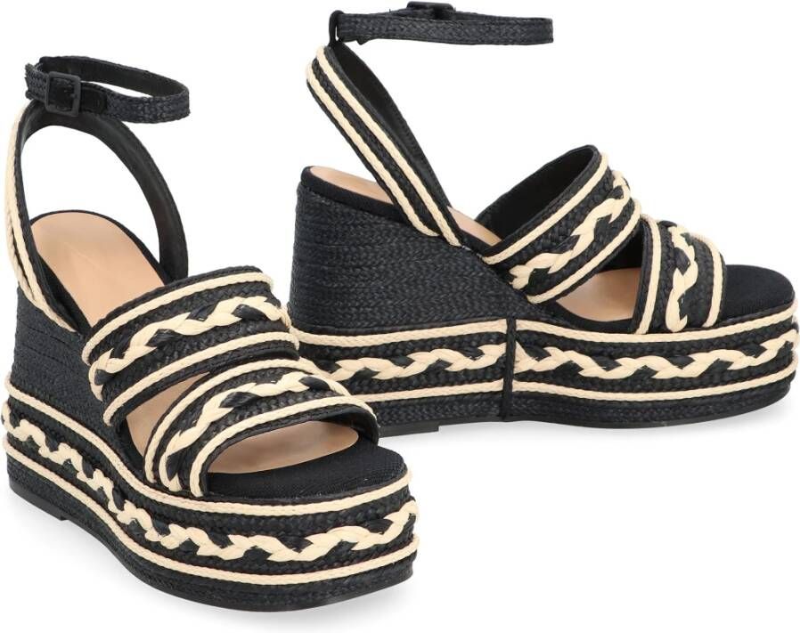 Castañer Raffia Platform Sandalen met Enkelband Black Dames