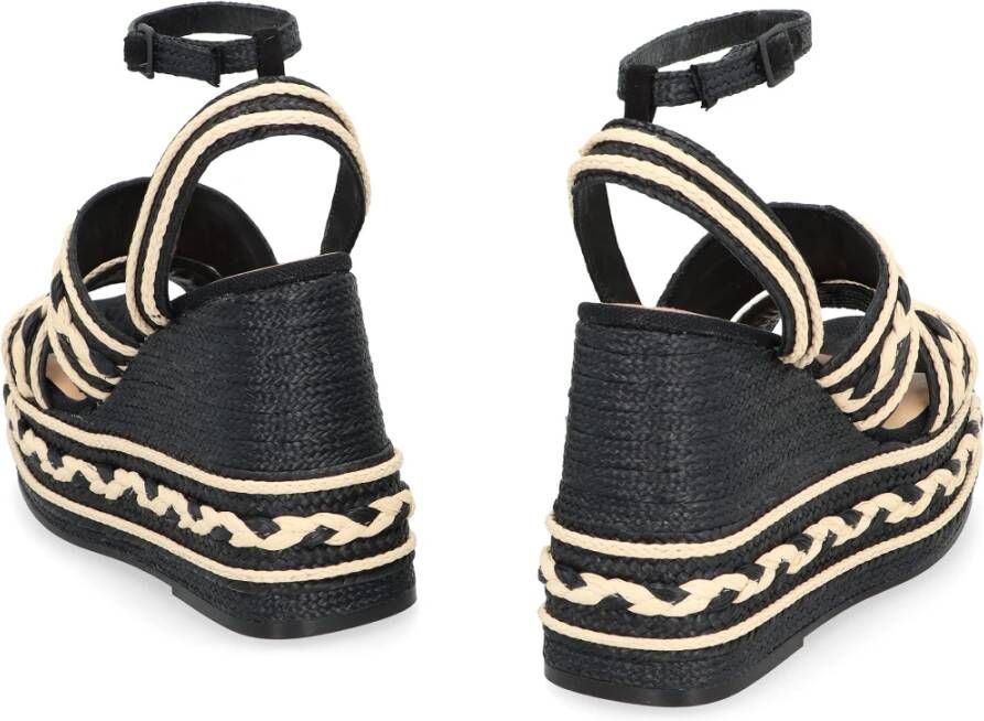 Castañer Raffia Platform Sandalen met Enkelband Black Dames