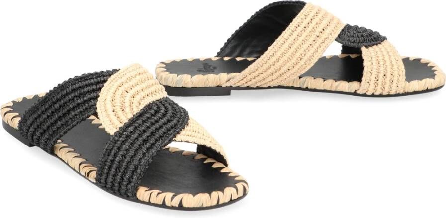 Castañer Raffia Square Toeline Slides Black Dames