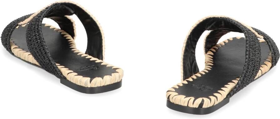 Castañer Raffia Square Toeline Slides Black Dames