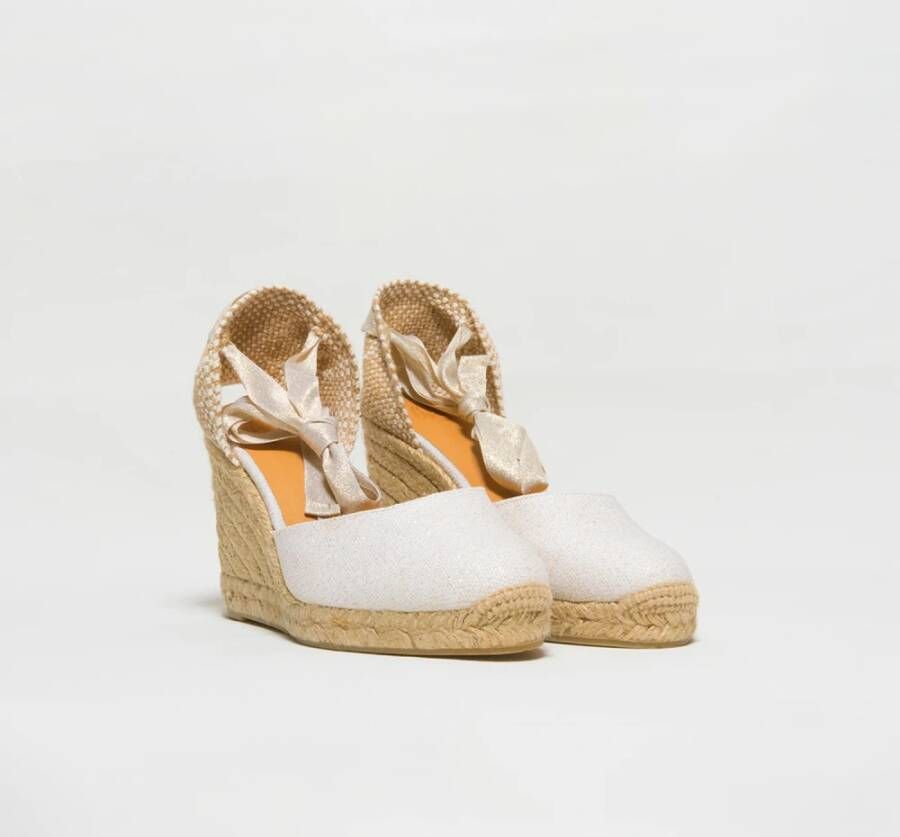 Castañer Witte Glitter Sleehak Espadrilles Enkelband White Dames